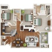 Floor plan for 3 beds, 2 baths, 1282 sqft